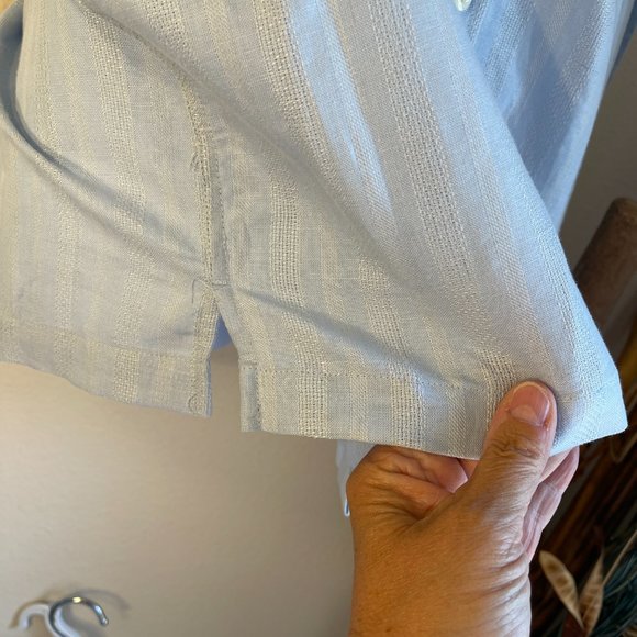 Perry Ellis Linen Cotton NEW short sleeve shirt button pockets blue notched M - Picture 2 of 7